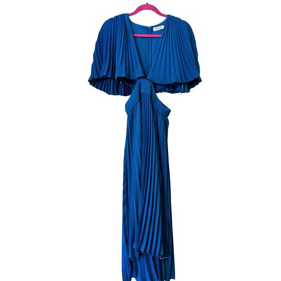 AMUR Dara Pleated Ocean Blue Midi Dress with Cutouts – Size 6 - Picture 6 of 9
